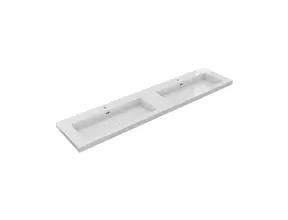 Wastafel Atlanta Dubbele wasbak 200x46x5cm Glans Wit - Kraangat 0 - 2 - Kunstmarmer