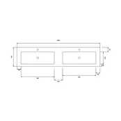 Wastafel Atlanta Dubbele wasbak 200x46x5cm Glans Wit - Kraangat 0 - 2 - Kunstmarmer