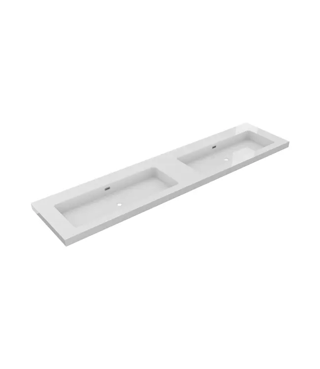 Wastafel Atlanta Dubbele wasbak 200x46x5cm Glans Wit - Kraangat 0 - 2 - Kunstmarmer