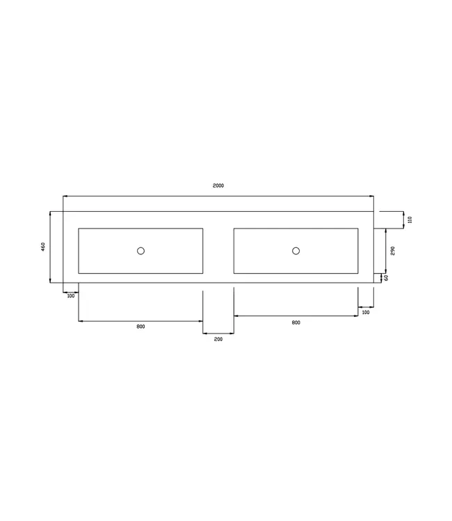 Wastafel Atlanta Dubbele wasbak 200x46x5cm Glans Wit - Kraangat 0 - 2 - Kunstmarmer
