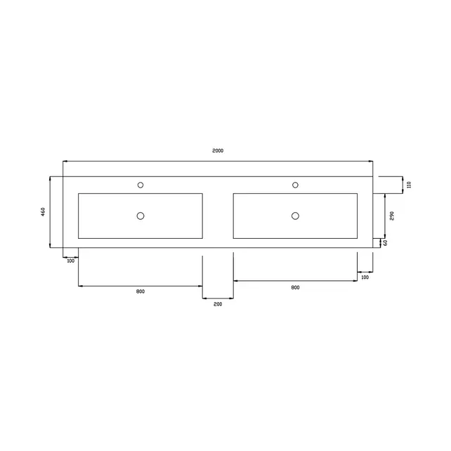 Wastafel Atlanta Dubbele wasbak 200x46x5cm Mat Wit - Kraangat 0 - 2 - Kunstmarmer