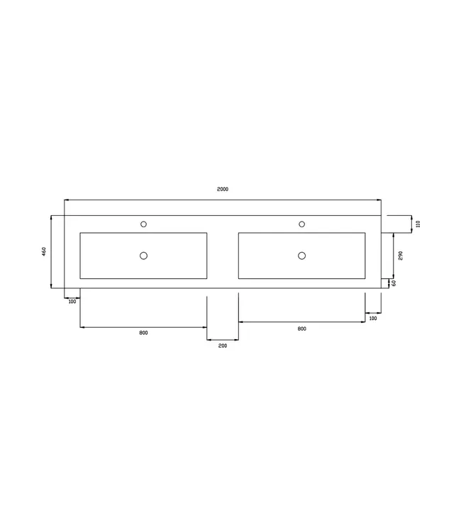 Wastafel Atlanta Dubbele wasbak 200x46x5cm Mat Wit - Kraangat 0 - 2 - Kunstmarmer