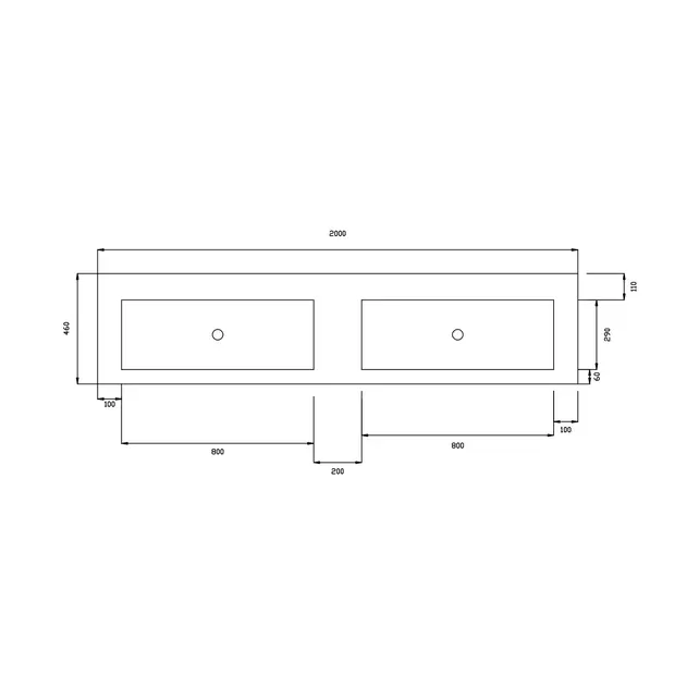 Wastafel Atlanta Dubbele wasbak 200x46x5cm Mat Wit - Kraangat 0 - 2 - Kunstmarmer