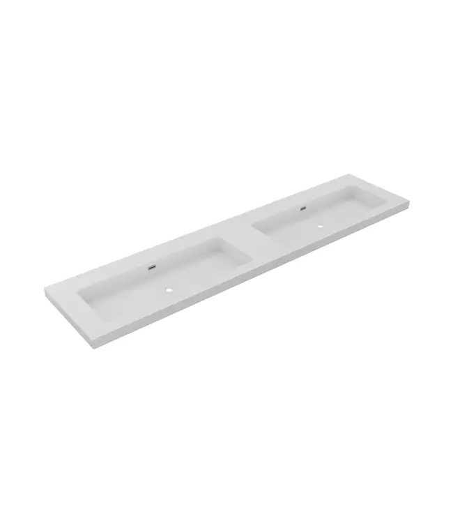 Wastafel Atlanta Dubbele wasbak 200x46x5cm Mat Wit - Kraangat 0 - 2 - Kunstmarmer