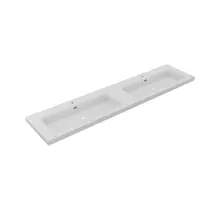 Wastafel Atlanta Dubbele wasbak 200x46x5cm Mat Wit - Kraangat 0 - 2 - Kunstmarmer