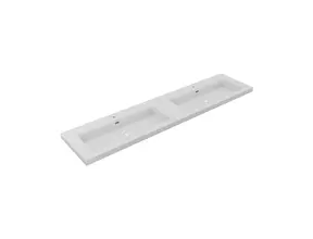 Wastafel Atlanta Dubbele wasbak 200x46x5cm Mat Wit - Kraangat 0 - 2 - Kunstmarmer