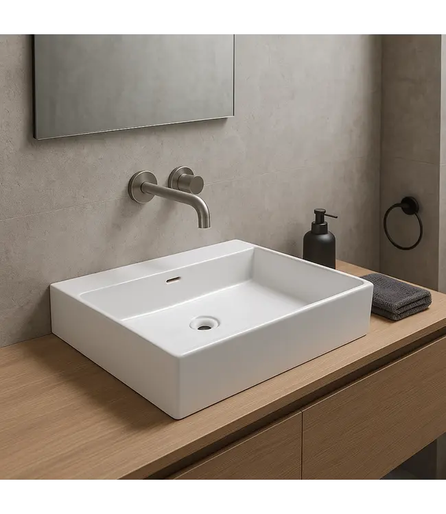 Wastafel Tight 60x47x15cm Glans Wit met kraangat – Keramisch