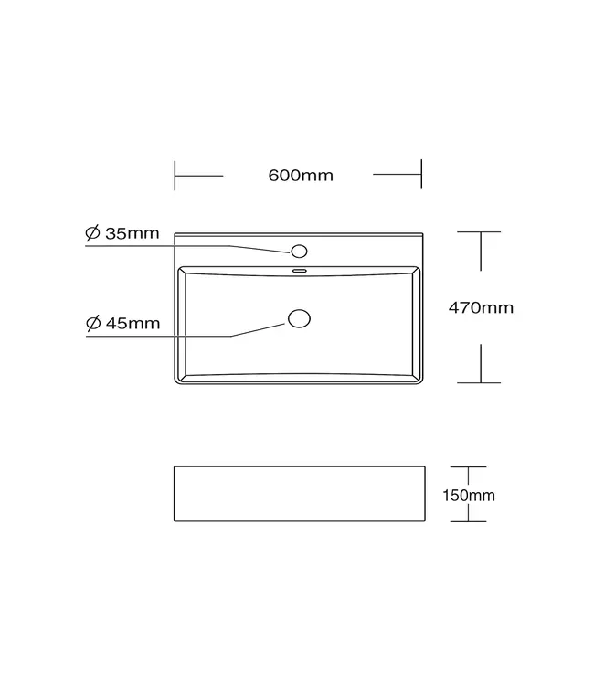 Wastafel Tight 60x47x15cm Glans Wit zonder kraangat – Keramisch