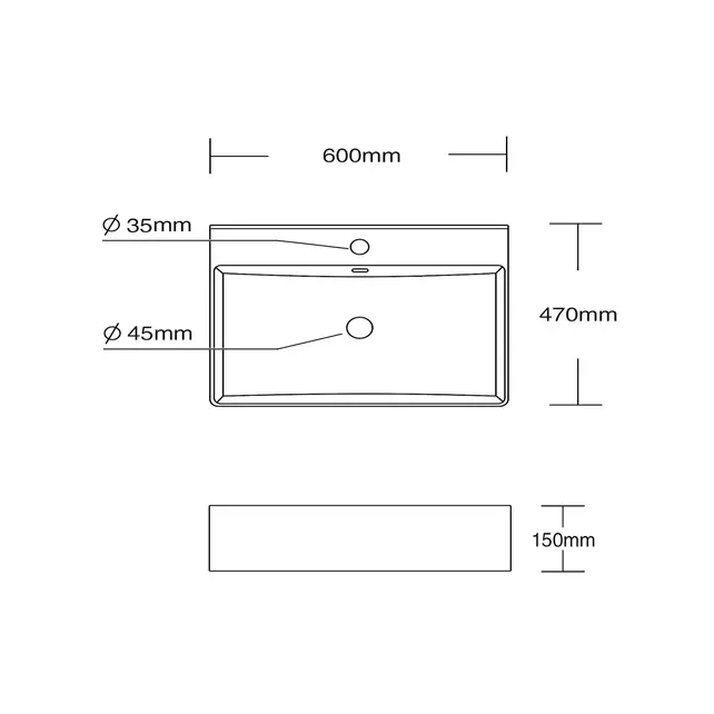 Wastafel Tight 60x47x15cm Mat Zwart zonder kraangat – Keramisch
