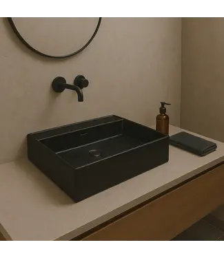 DutchLine Wastafel Tight 60x47x15cm Mat Zwart zonder kraangat – Keramisch