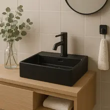 Wastafel Tight 60x47x15cm Mat Zwart Met kraangat – Keramisch