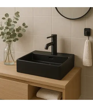 DutchLine Wastafel Tight 60x47x15cm Mat Zwart Met kraangat – Keramisch