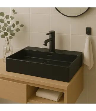 DutchLine Wastafel Tight 80x47x15cm Mat Zwart Met kraangat – Keramisch