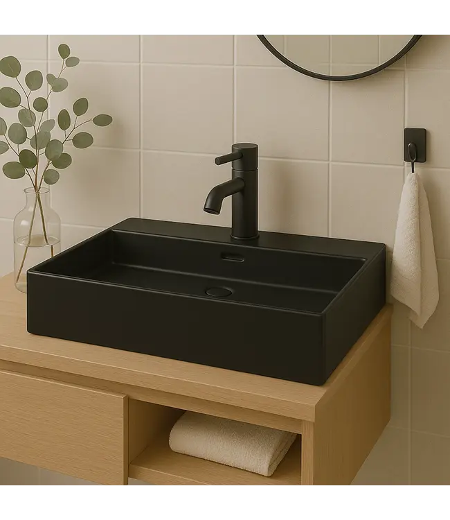 Wastafel Tight 80x47x15cm Mat Zwart zonder kraangat – Keramisch