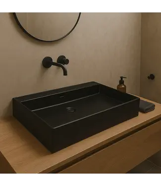 DutchLine Wastafel Tight 80x47x15cm Mat Zwart zonder kraangat – Keramisch