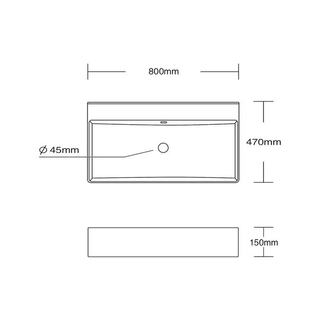 Wastafel Tight 80x47x15cm Mat Zwart zonder kraangat – Keramisch