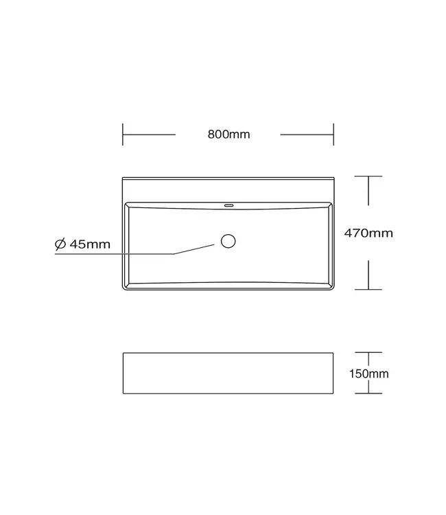 Wastafel Tight 80x47x15cm Mat Zwart zonder kraangat – Keramisch