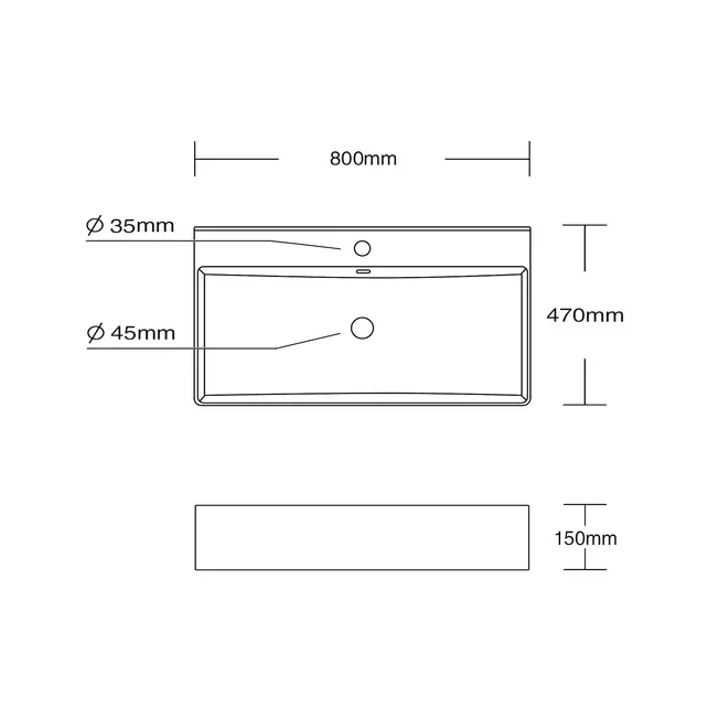 Wastafel Tight 80x47x15cm Glans Wit met kraangat – Keramisch