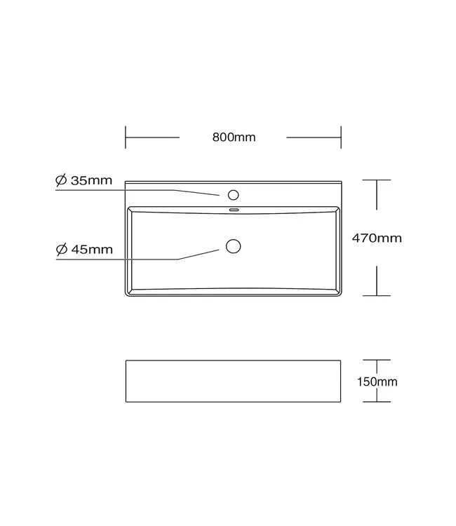 Wastafel Tight 80x47x15cm Glans Wit met kraangat – Keramisch