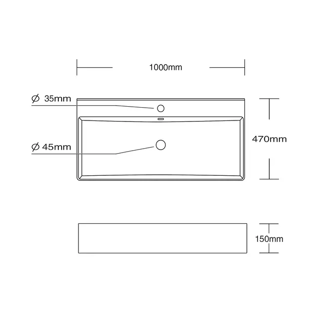 Wastafel Tight 100x47x15cm Mat Zwart zonder kraangat – Keramisch