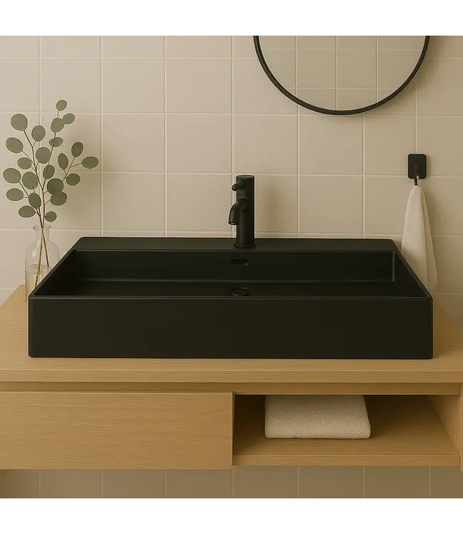 Wastafel Tight 100x47x15cm Mat Zwart zonder kraangat – Keramisch