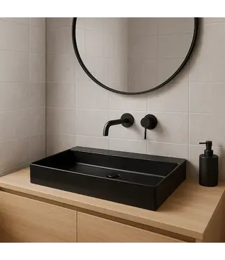 DutchLine Wastafel Tight 100x47x15cm Mat Zwart zonder kraangat – Keramisch