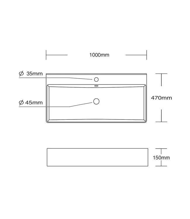 Wastafel Tight 100x47x15cm Mat Zwart met kraangat – Keramisch