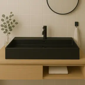 Wastafel Tight 100x47x15cm Mat Zwart met kraangat – Keramisch