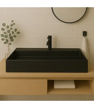 DutchLine Wastafel Tight 100x47x15cm Mat Zwart met kraangat – Keramisch