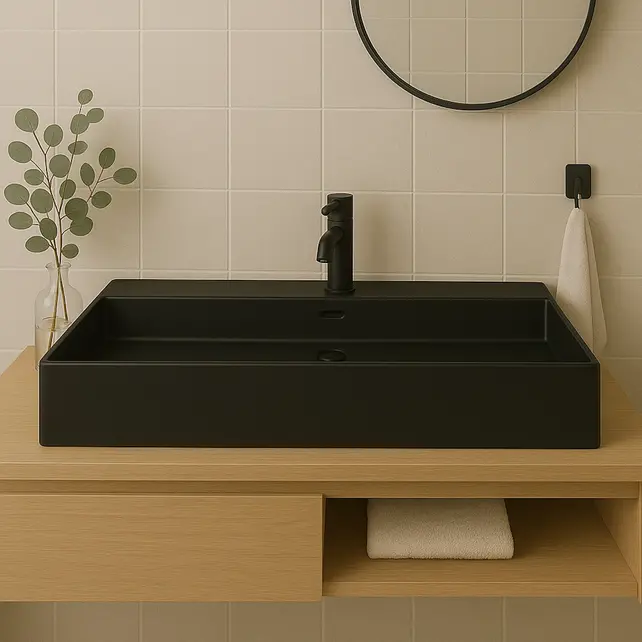 Wastafel Tight 100x47x15cm Mat Zwart met kraangat – Keramisch