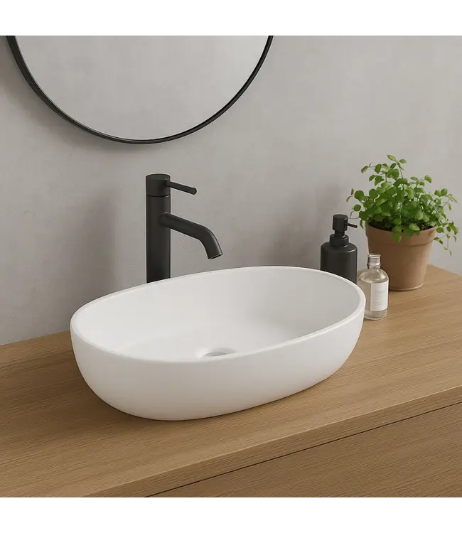 Waskom Ovaal Ellips Glans Wit 61x41x14cm Keramiek