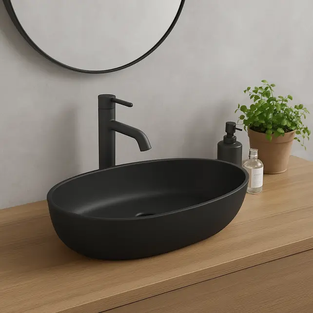 Waskom Ovaal Ellips Mat Zwart 61x41x14cm Keramiek