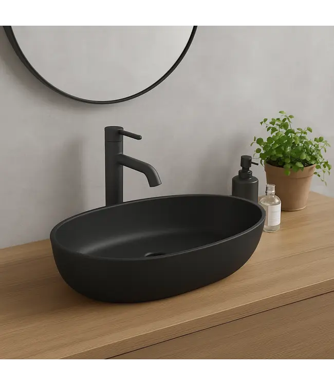 Waskom Ovaal Ellips Mat Zwart 61x41x14cm Keramiek