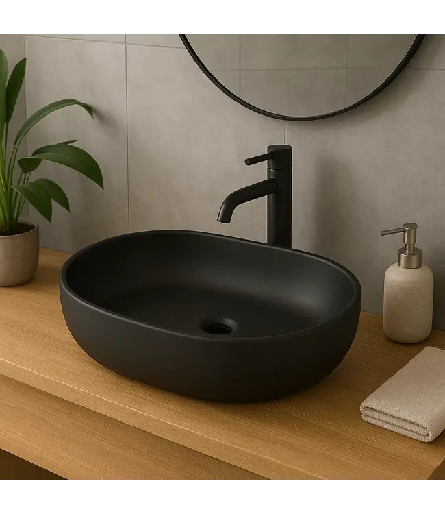 Waskom Ovaal Agena Mat Zwart 60x40x13cm Keramiek