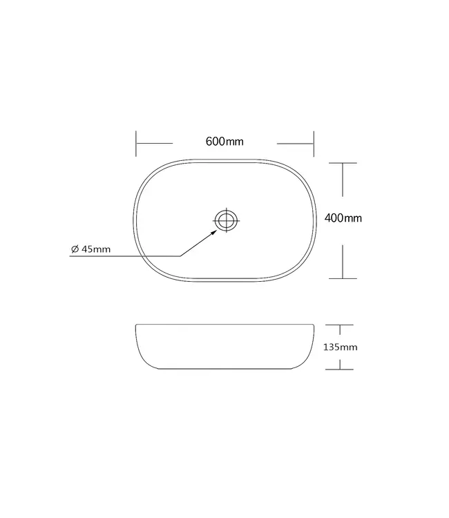 Waskom Ovaal Agena Mat Wit 60x40x13cm Keramiek