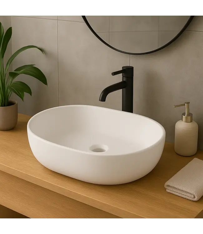 Waskom Ovaal Agena Mat Wit 60x40x13cm Keramiek