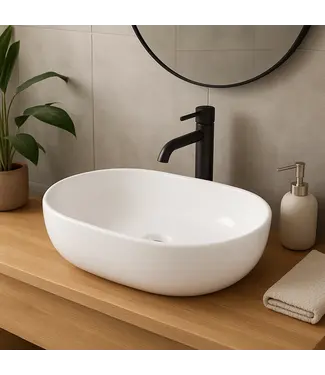 DutchLine Waskom Ovaal Agena Glans Wit 60x40x13cm Keramiek