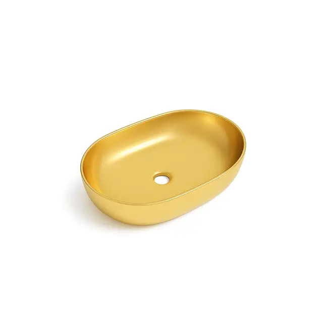 Waskom Ovaal Agena Glans Goud 60x40x13cm Keramiek