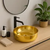 Waskom Rond Acamar Glans Goud 41x41x13cm Keramiek