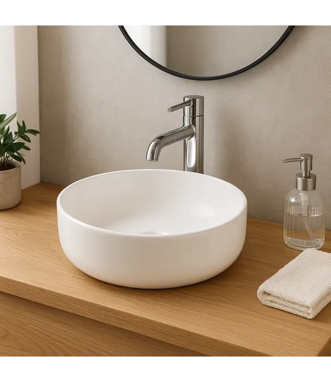 Waskom Rond AcamWaskom Rond Acamar Glans Wit 41x41x13cm Keramiek