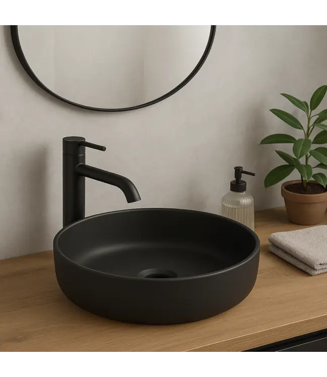 Waskom Rond Acamar Mat Zwart 41x41x13cm Keramiek