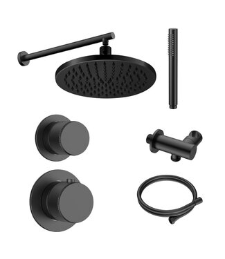 DutchLine Regendoucheset Inbouw Grip Mat Zwart Muur - 30cm regendouche