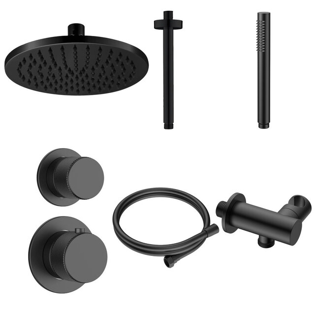 Regendoucheset Inbouw Grip Mat Zwart Muur - 30cm regendouche