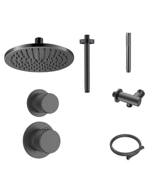 Regendoucheset Inbouw Grip Gunmetal Muur - 30cm regendouche