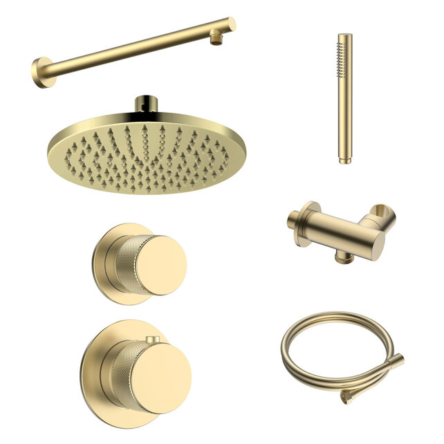 Regendoucheset Inbouw Grip Geborsteld Messing / Goud Muur - 30cm regendouche
