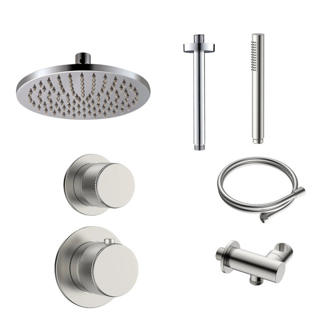 Regendoucheset Inbouw Grip Geborsteld Staal Muur - 30cm regendouche