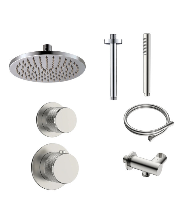 Regendoucheset Inbouw Grip Geborsteld Staal Muur - 30cm regendouche