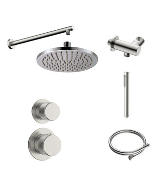 DutchLine Regendoucheset Inbouw Grip Geborsteld Staal Muur - 30cm regendouche