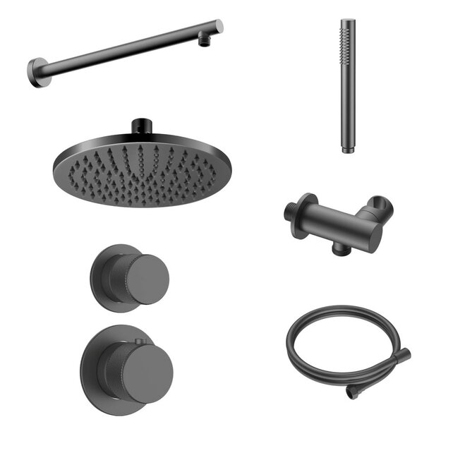 Regendoucheset Inbouw Grip Gunmetal Plafond - 30cm regendouche
