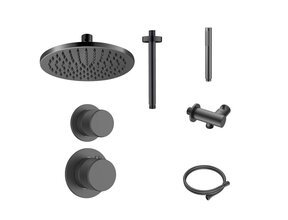 Regendoucheset Inbouw Grip Gunmetal Plafond - 30cm regendouche
